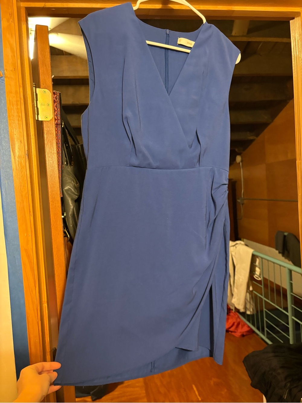 Mango Blue Sleeveless Midi Wrap-Style Dress